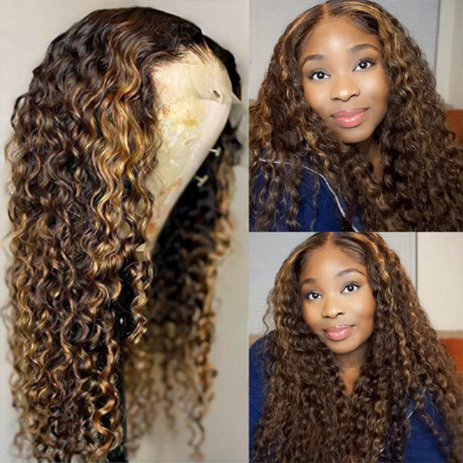 Withme Hair Highlight Honey Blonde Color 13x4 Lace Frontal Wig Deep Wave
