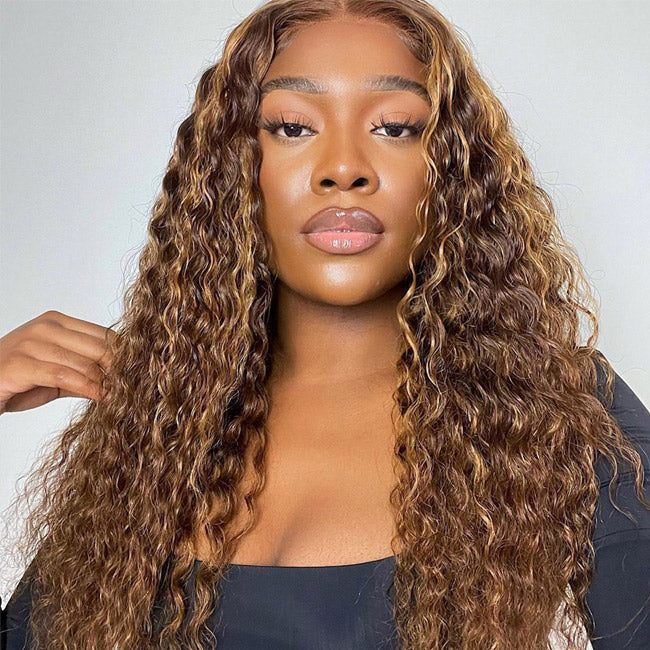 Withme Hair Highlight Honey Blonde Color 13x4 Lace Frontal Wig Deep Wave