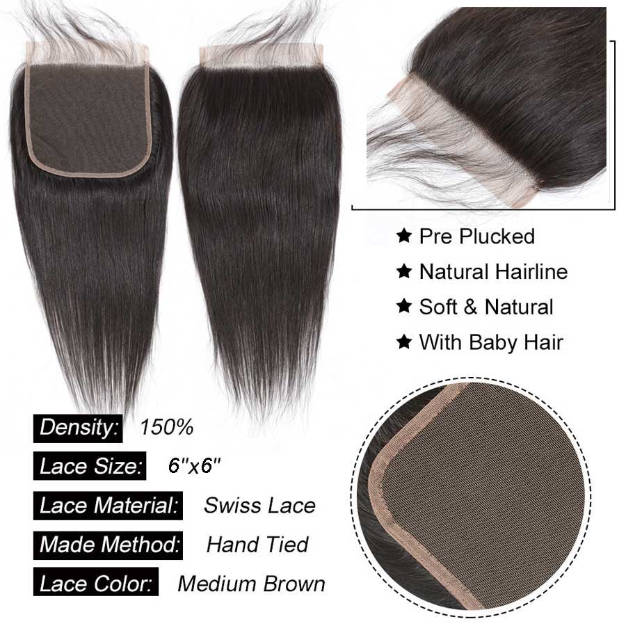 Withme Hair 6*6 Inches Lace Closure Straight Human Hair - Withme Hair