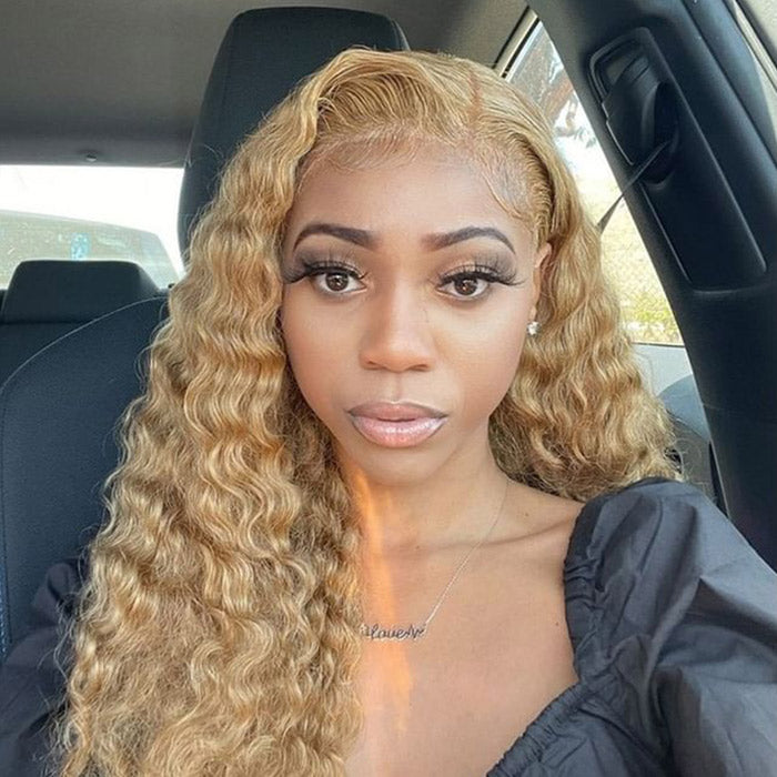 Honey Blonde Color #27 Water Wave Human Hair Lace Wigs | Withme Hair