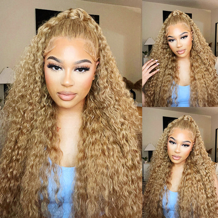 Honey Blonde Color #27 Water Wave Human Hair Lace Wigs | Withme Hair