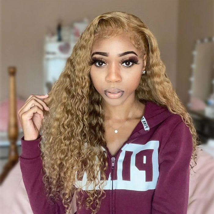 Honey Blonde Color #27 Water Wave Human Hair Lace Wigs | Withme Hair