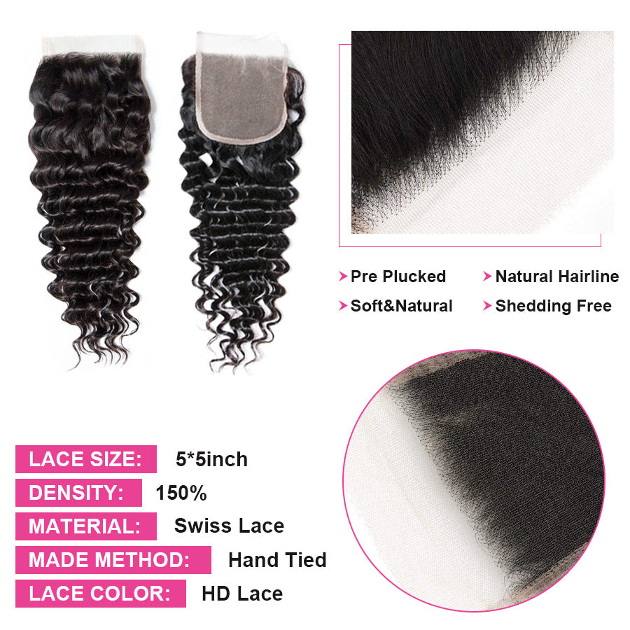 HD 5x5 Inch Lace Closure Deep Wave Undectable Invisible Lace