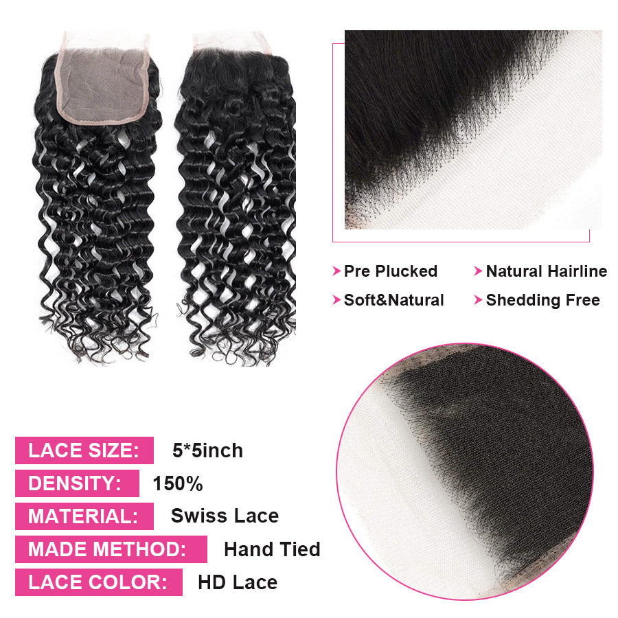 HD 5x5 Inch Lace Closure Water Wave Undectable Invisible Lace