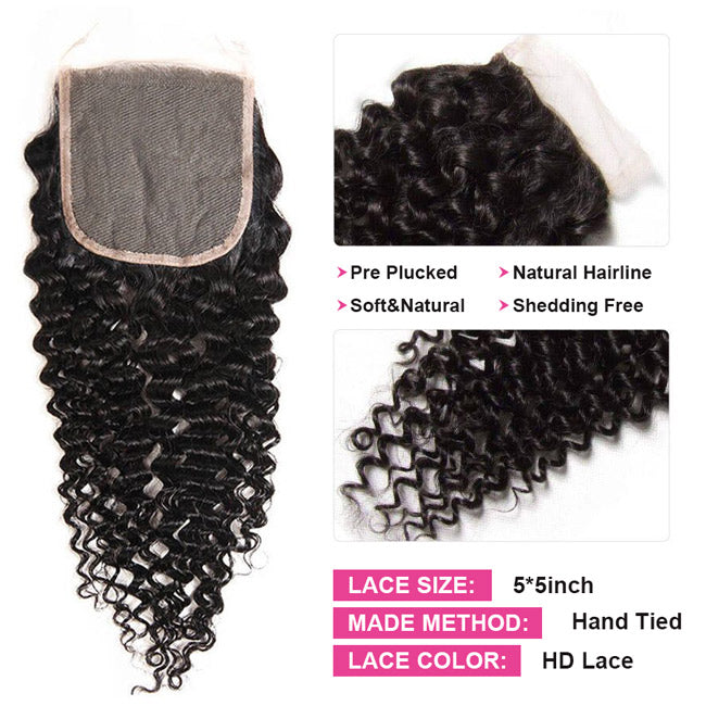 HD 5x5 Inch Lace Closure Curly Wave Undectable Invisible Lace