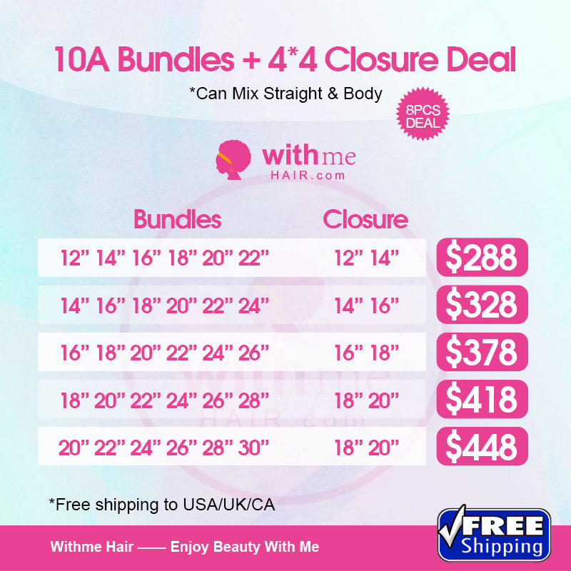 Wholesale Price 10A Bundles with 4*4 Closures Package Deal