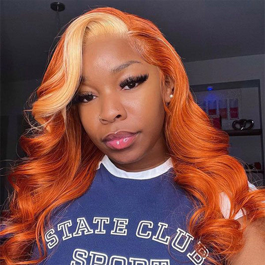 #613 Blonde Ginger Streaks Color Body Wave Human Hair Lace Wigs