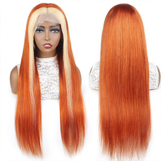 #613 Blonde Ginger Streaks Color Straight Human Hair Lace Wigs