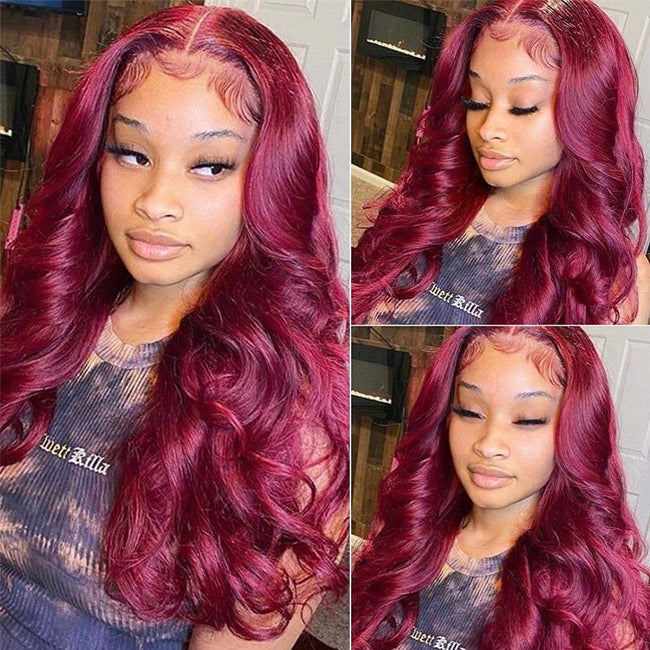 Withme Hair #99J Burgundy Red 4x4 Lace Closure Wig