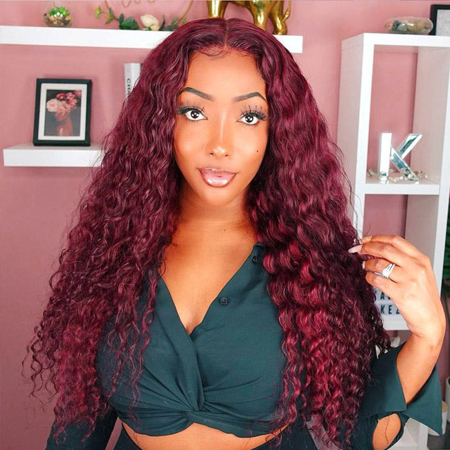 Withme Hair #99J Burgundy Red 4x4 Lace Closure Wig