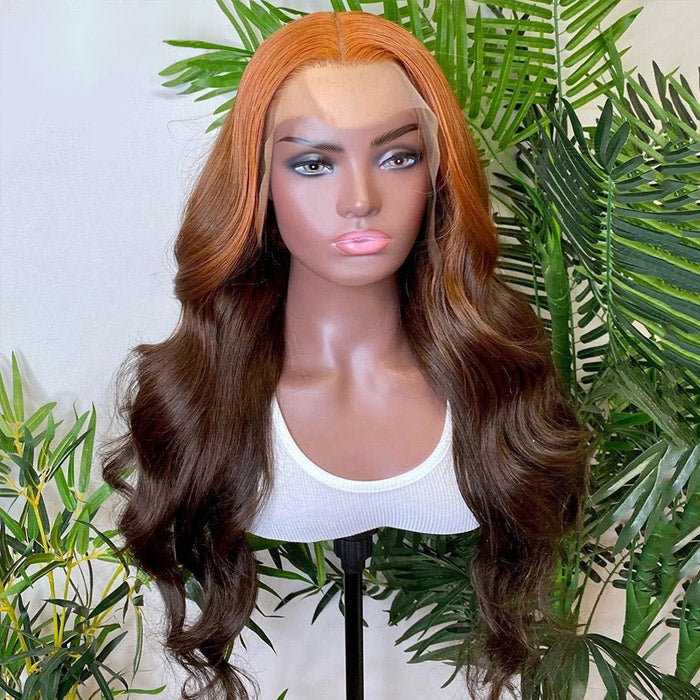 Ginger Brown Ombre Color 13x4 Lace Frontal Wig Body Wave