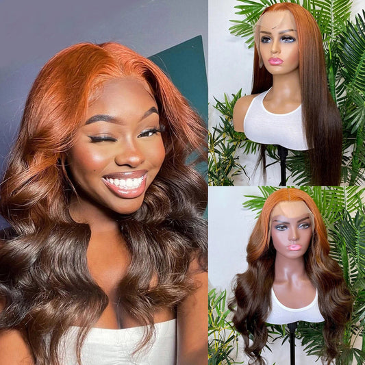 Ginger Brown Ombre Color 13x4 Lace Frontal Wig Body Wave
