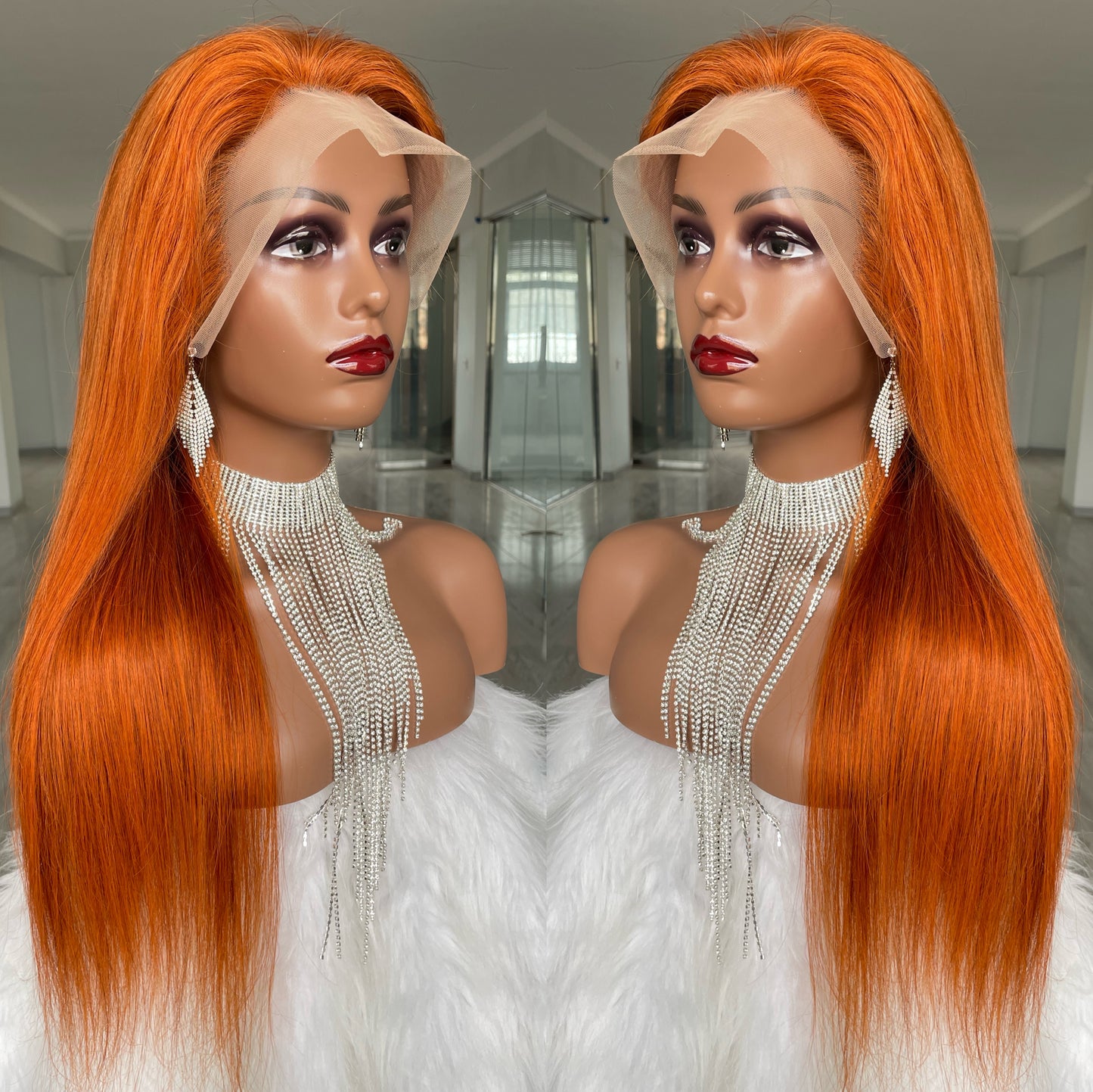 Withme Hair Ginger Color Lace Front Wigs Straight Wave Human Hair Wigs