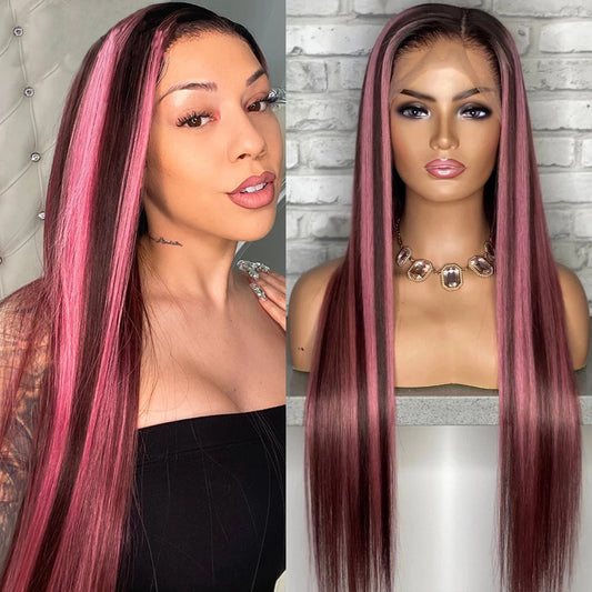 Withme Hair P4/Pink Brown Mix Colors 13x4 Lace Frontal Wig Straight