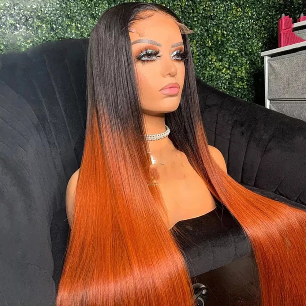 T1b/Orange Ombre Color 13x4 Lace Frontal Wig Straight