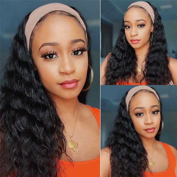 Withme Hair Headband Wigs Remy Human Hair Wigs Deep Wave 150% Density None Lace Wig Brizilian - Withme Hair