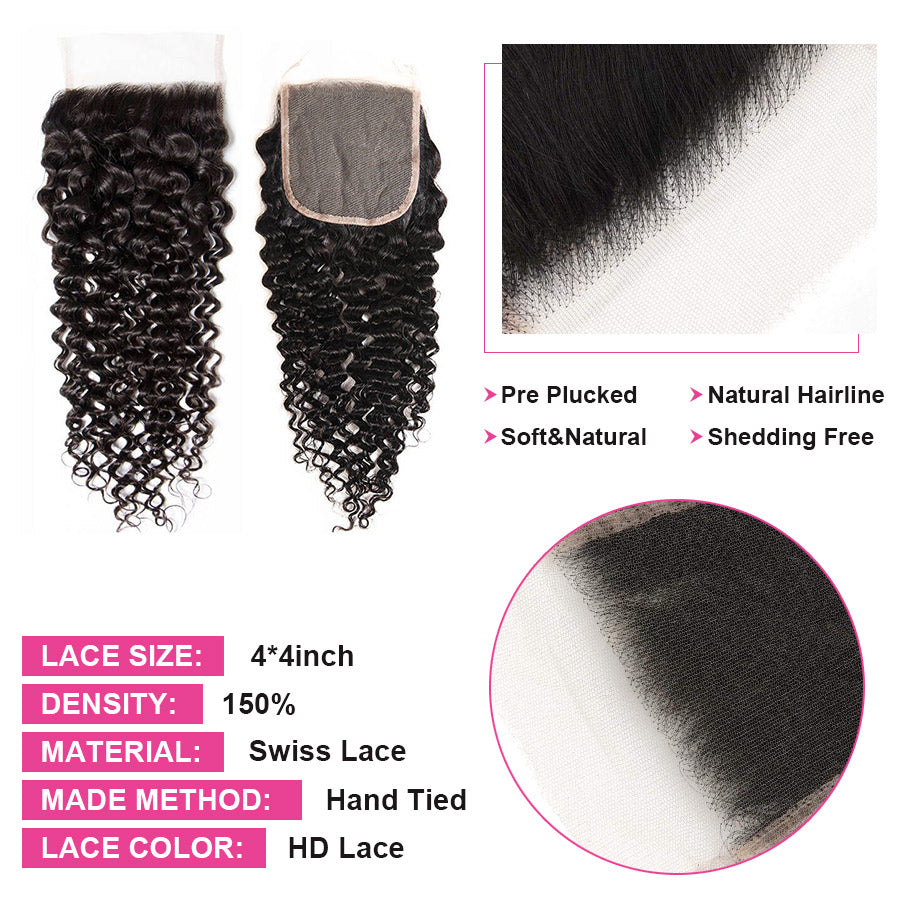 HD 4x4 Inch Lace Closure Curly Undectable Invisible Lace