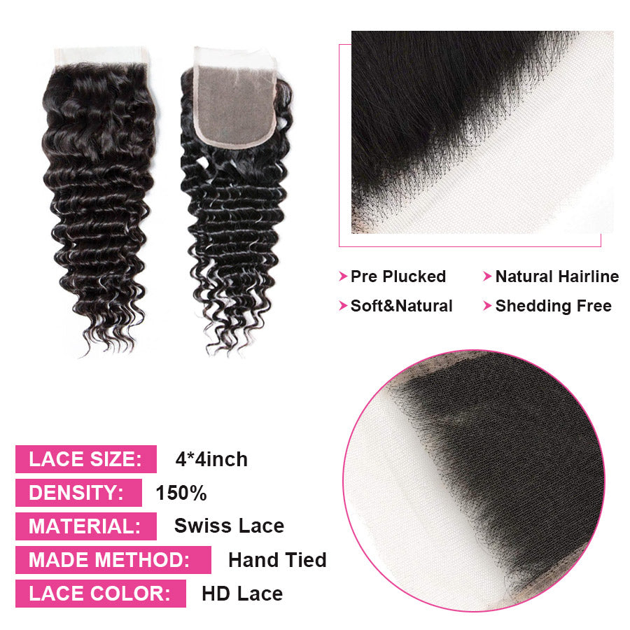 HD 4x4 Inch Lace Closure Deep Wave Undectable Invisible Lace