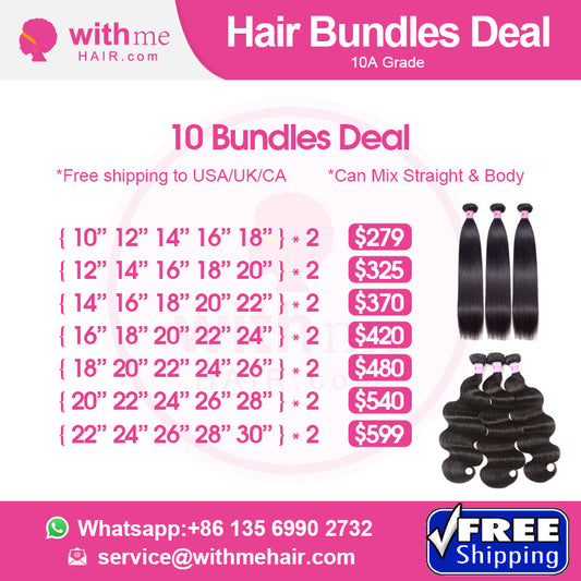 Withme Hair 10Pcs Human Hair Bundles Package Deal