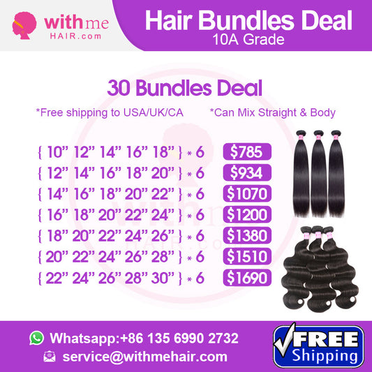 Withme Hair 30Pcs Human Hair Bundles Package Deal