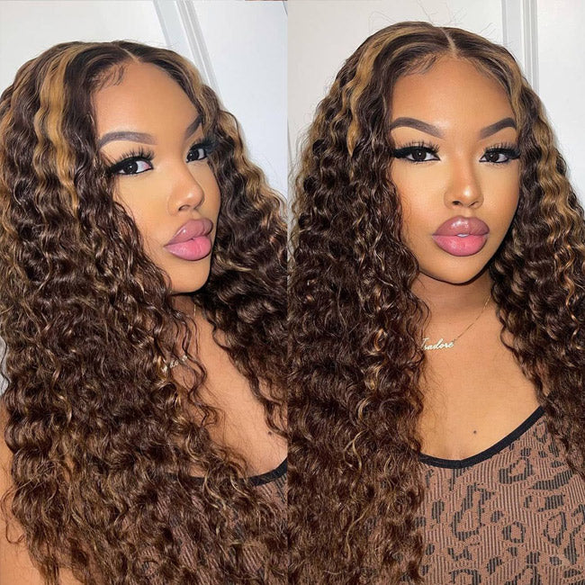 Withme Hair Highlight Honey Blonde Color 13x4 Lace Frontal Wig Deep Wave