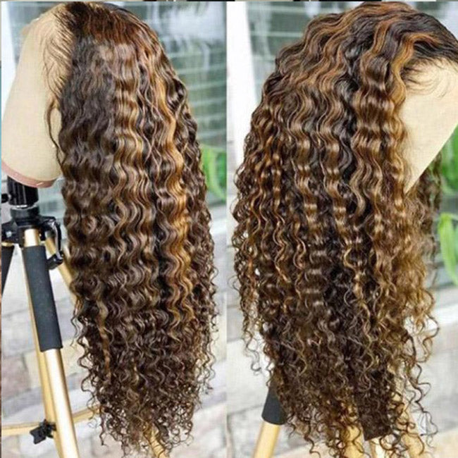 Withme Hair Highlight Honey Blonde Color 13x4 Lace Frontal Wig Deep Wave