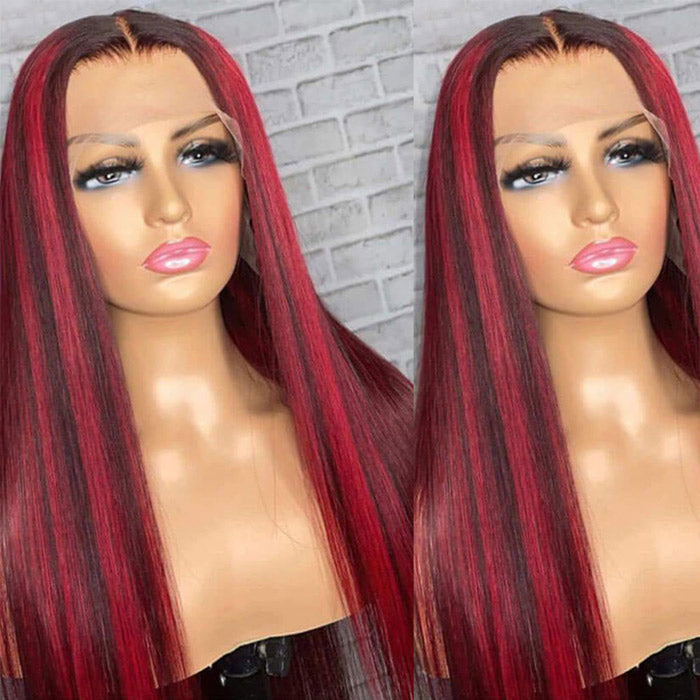 Withme Hair P1b/Red Color Pre-plucked 13x4 Lace Frontal Wig