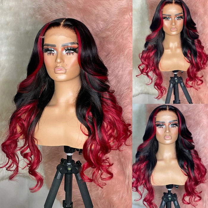 Withme Hair P1b/Red Color Pre-plucked 13x4 Lace Frontal Wig