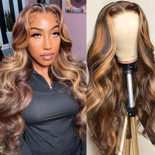 T4/27 Honey Blonde Ombre Color 13x4 Lace Frontal Wig Body Wave