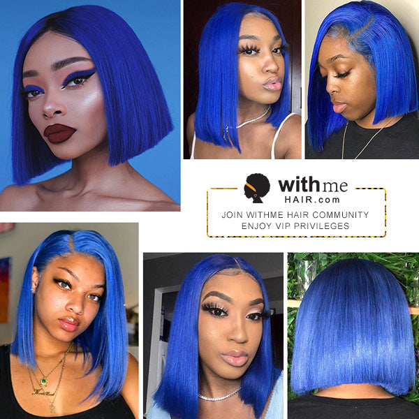 Withme Hair Blue Color Bob Wig Silky Wig Straight