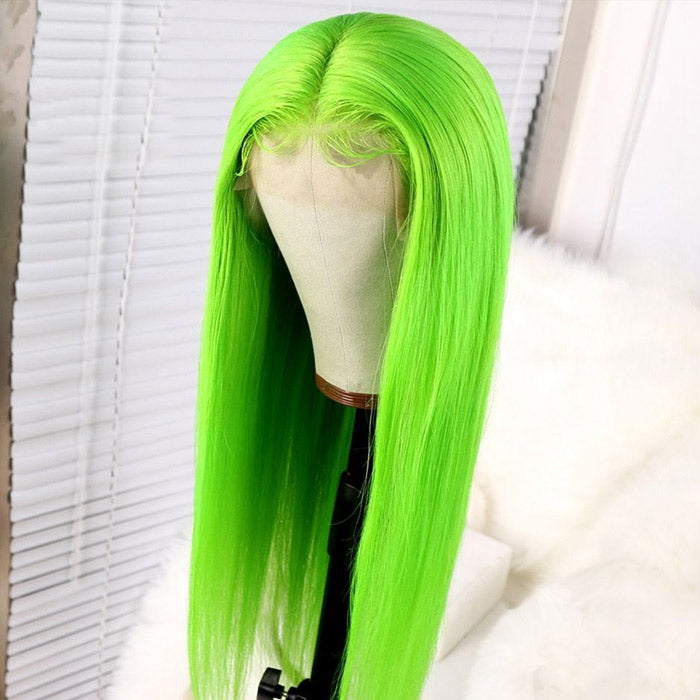 Lemon Green Color Human Hair Lace Frontal Wig Pre Plucked With Baby Hair