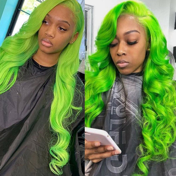 Lemon Green Color Human Hair Lace Frontal Wig Pre Plucked With Baby Hair