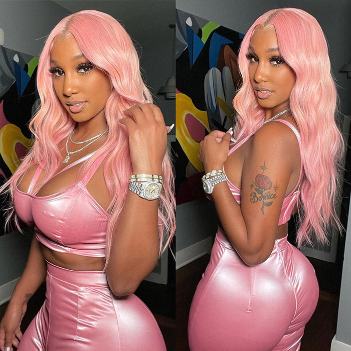 Pink Color Straight Human Hair Lace Wigs Pre Plucked With Baby Hair