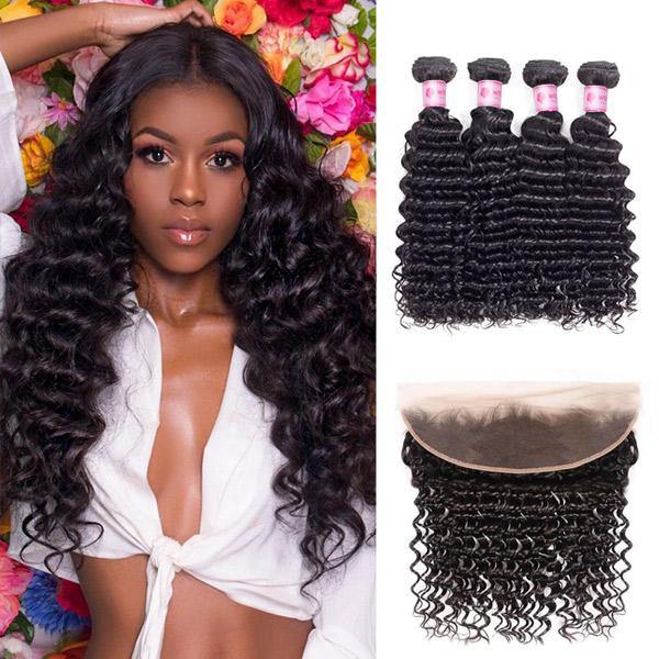 Withme Hair 4 Bundles Remy Hair Deep Wave with 13*4 Lace Frontal - Withme Hair