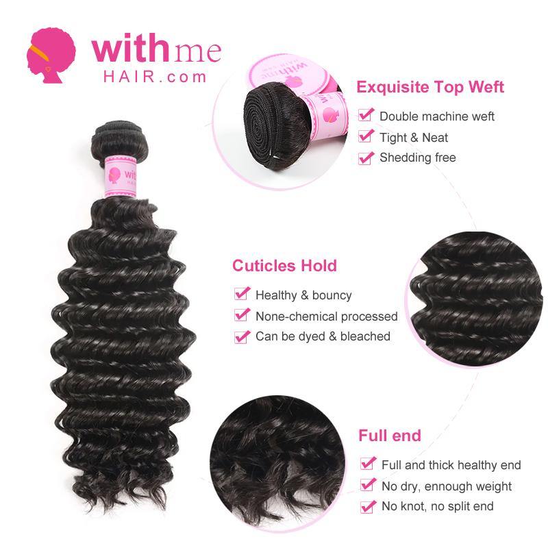 Withme Hair 3 Bundles Remy Hair Deep Wave with 13*4 Lace Frontal - Withme Hair