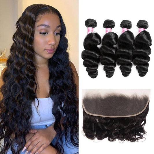 Withme Hair 4 Bundles Remy Hair Loose Wave with 13*4 Lace Frontal - Withme Hair
