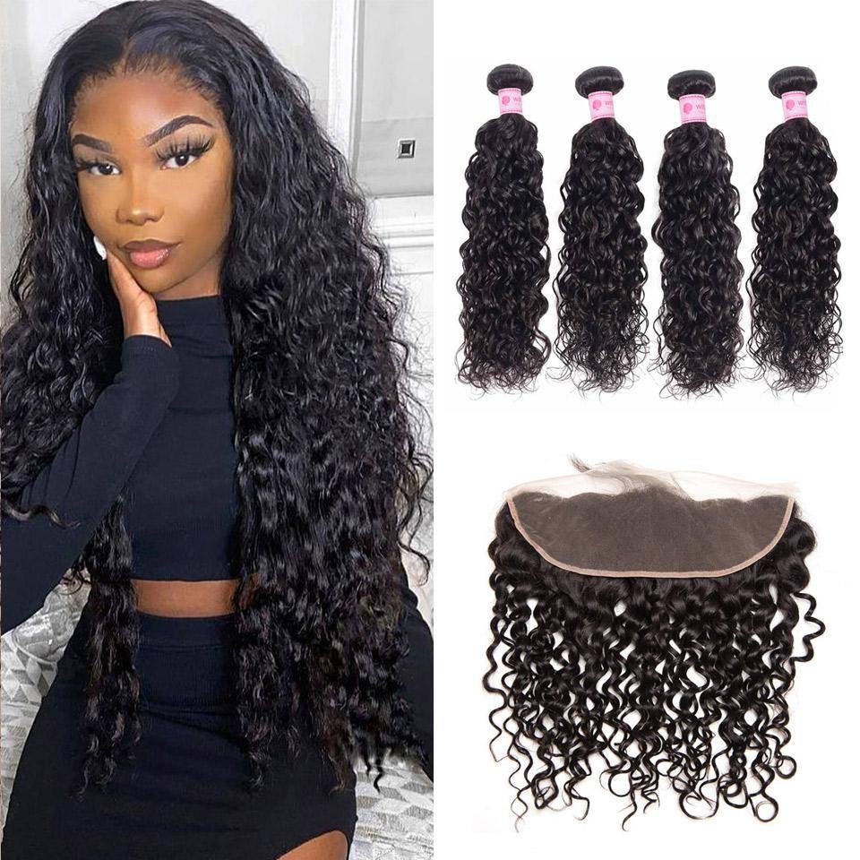 Withme Hair 4 Bundles Remy Hair Water Wave with 13*4 Lace Frontal - Withme Hair