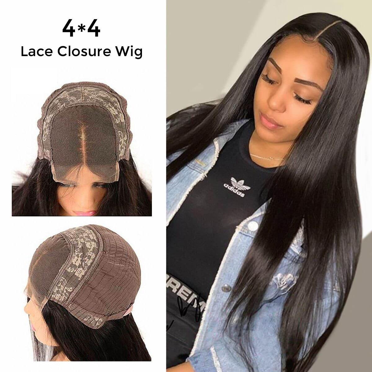 Withme Hair 4×4 Lace Closure Wigs Brazilian Straight Human Hair Lace Wig Pre Plucked Lace Wigs - Withme Hair