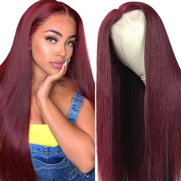 Withme Hair #99J Burgundy Color 13x4 Lace Frontal Wig Straight Human Hair Wigs - Withme Hair