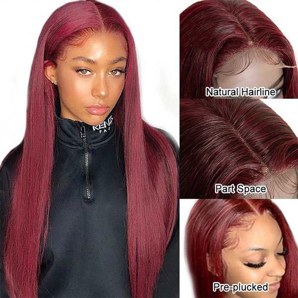 Withme Hair #99J Burgundy Color 13x4 Lace Frontal Wig Straight Human Hair Wigs - Withme Hair