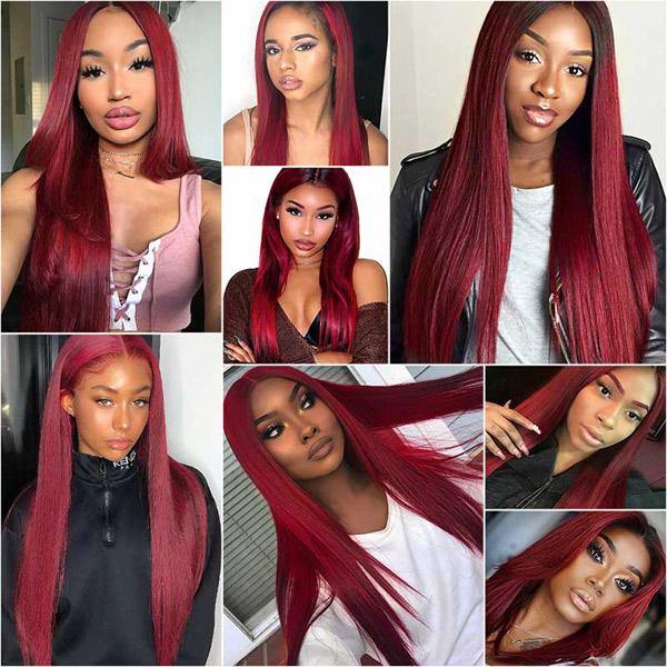 Withme Hair #99J Burgundy Color 13x4 Lace Frontal Wig Straight Human Hair Wigs - Withme Hair