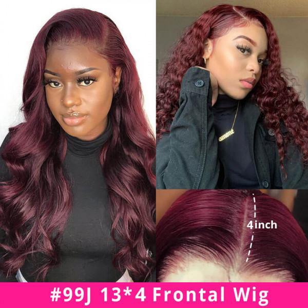 Withme Hair #99J Burgundy Color 13x4 Lace Frontal Wig Body Wave Human Hair Wigs - Withme Hair