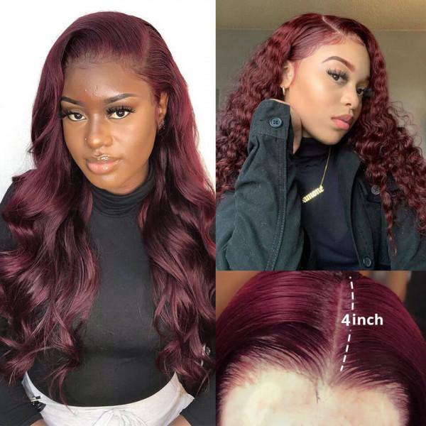 Withme Hair #99J Burgundy Color 13x4 Lace Frontal Wig Curly Wave Human Hair Wigs - Withme Hair