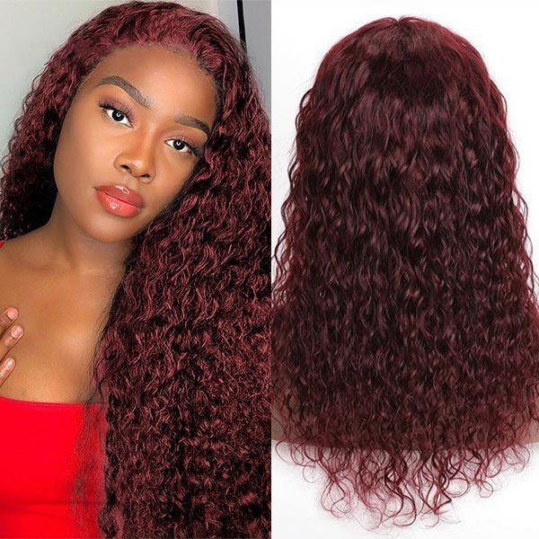 Withme Hair #99J Burgundy Color 13x4 Lace Frontal Wig Curly Wave Human Hair Wigs - Withme Hair