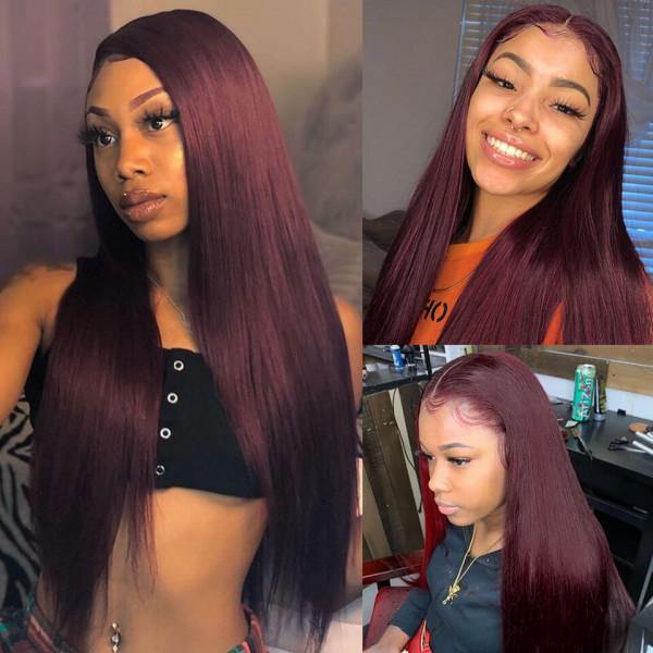 Withme Hair #99J Burgundy Color 13x4 Lace Frontal Wig Straight Human Hair Wigs - Withme Hair