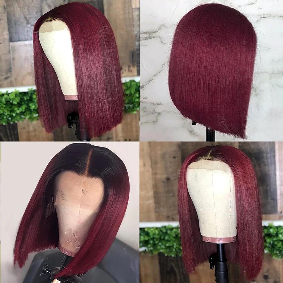 Withme Hair Burgundy Red Color Bob Wigs Lace Wigs Silky Straight Hair - Withme Hair