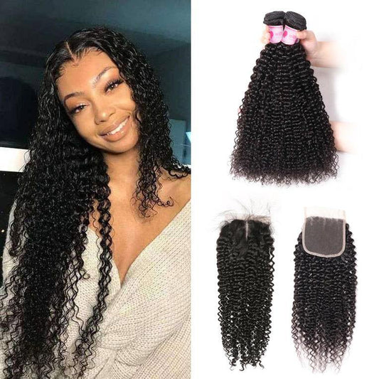 Withme Hair 3 Bundles Kinky Curly Remy Hair with 4*4 Lace Closure - Withme Hair