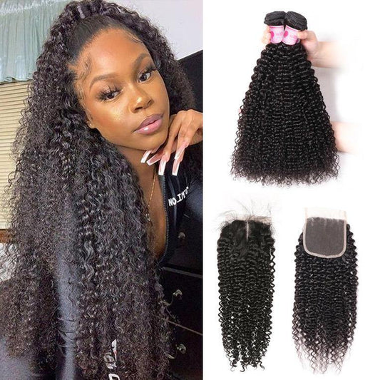 Withme Hair 4 Bundles Remy Hair Kinky Curly with 4*4 Lace Closure - Withme Hair