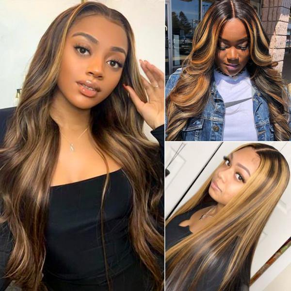 Withme Hair Highlight Honey Blonde Color 13x4 Lace Frontal Wig Straight Human Hair Wigs - Withme Hair