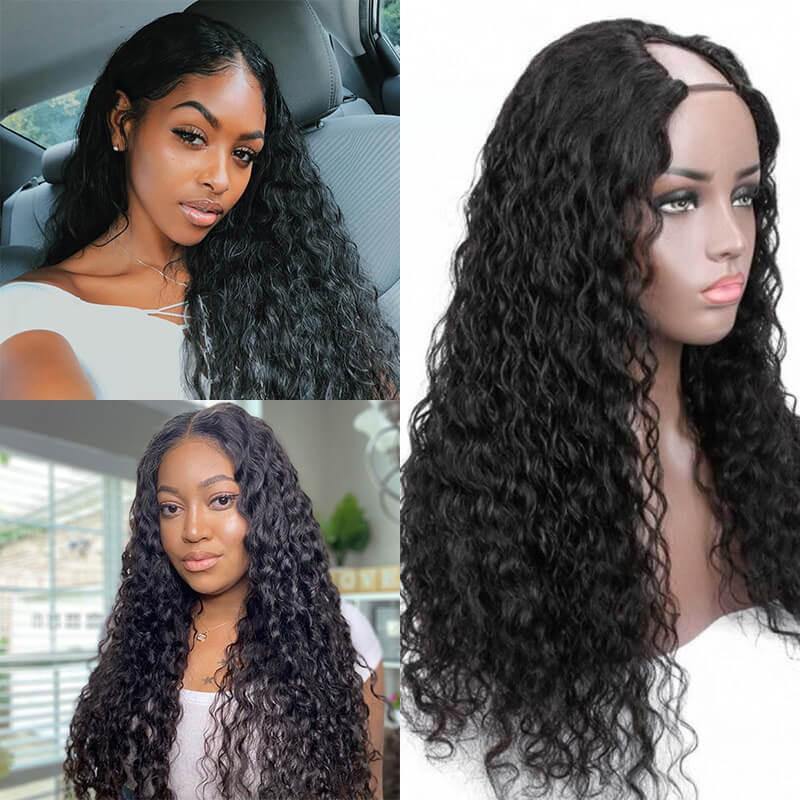 Withme Hair U Part Wigs Water Wave Brazilian Human Virgin Hair U Shape Wigs Remy Hair Non Lace Wigs - Withme Hair